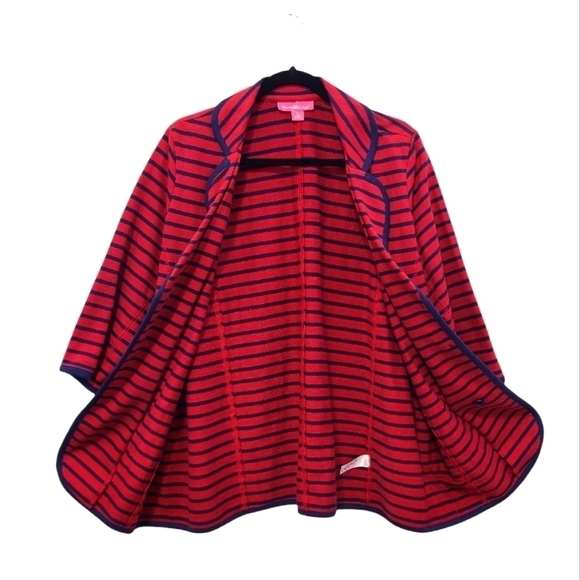 Woman Within Blazer / Cardigan Red & Navy Blue Stripes, Medium - Picture 7 of 16